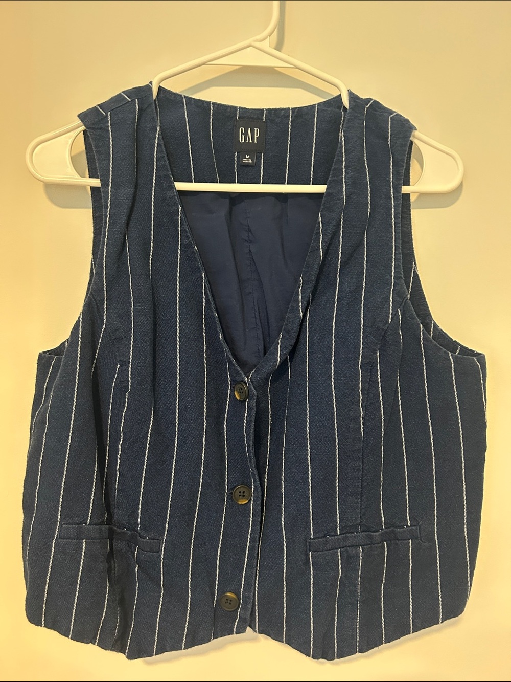 GAP Navy and White Pinstripe Vest